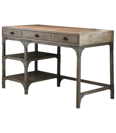 HMS 47" Solid Wood Traditional Antique Writing Desk with Three Drawers in Natural and Gray for Office Building or Bedroom Use