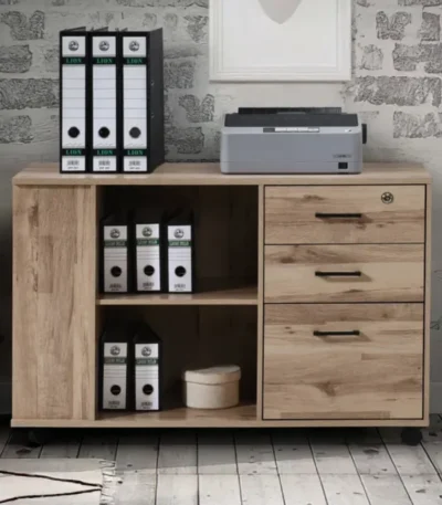 39.37 In. W Black Oak Wood 3-Drawer Lateral File Cabinet FCJ Series