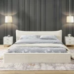 Goldoma Modern Queen Size Adjustable Convertible Upholstered Bed Frame with Curved Headboard and Crystal Accents – side view