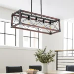 Ship From USA,32" Red Wood Industrial Farmhouse Rectangle Pendant Light, 5-Light Chandelier(No Bulbs) – base detail