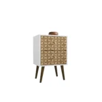 Geometric wood nightstand in natural and white with carved drawers, modern style by Goldoma