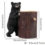 Resin Little Bear Holding Tree Stump Pen Holder-Hand-painted Art-Bionic Design-Desktop/Office Area Fun and Practical Decor