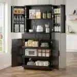 U_STYLE Adjustable Shelf Storage Sideboard with 3 Retro Metal Handles and 4 Pinewood Legs for Entryway Living Room Study
