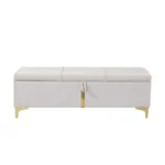 Goldoma velvet storage ottoman bench with metal legs in gray, showing hidden storage compartment and soft upholstery