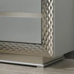 Modern gray nightstand with felt lined top drawer and silver molding plinth base - Goldoma bedroom furniture