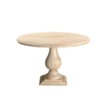 48-inch natural solid wood round dining table with pedestal base in a dining room setting