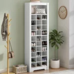 Sleek Design 24 Shoe Cubby Console, Modern Shoe Cabinet with Curved Base, Versatile Sideboard - Image 9