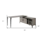 HMS 65" Gray Black Ergonomic L-Shaped Writing Desk with Extendable Bookshelf Wooden Metal Material for Bedroom or Home