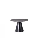 47 inch round stone dining table in gray with iron pedestal base