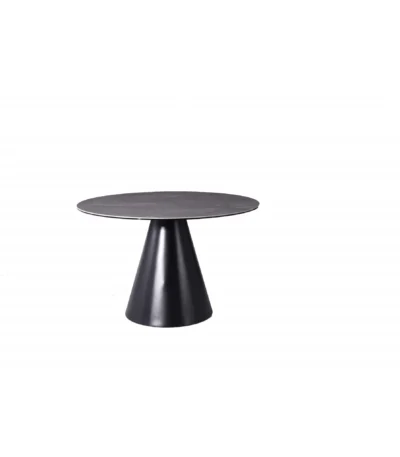47 inch round stone dining table in gray with iron pedestal base