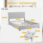 Goldoma full platform storage bed with 4 drawers and adjustable tufted headboard in linen fabric