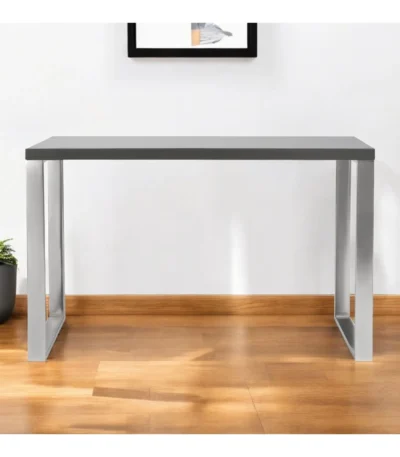 HMS 47" Gray and Silver Wood and Stainless Steel Sled Computer Desk Durable and Stylish Writing Desk