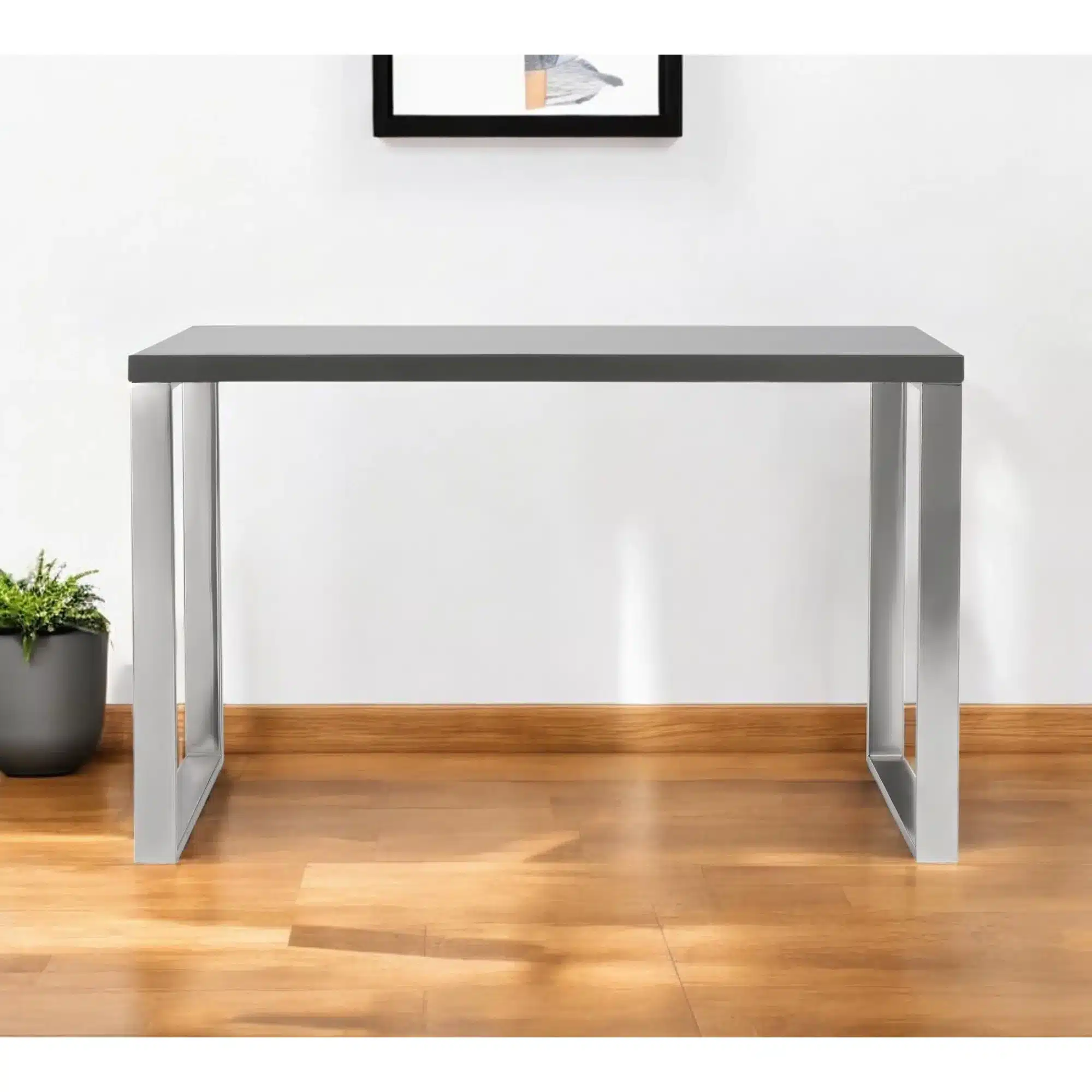 HMS 47" Gray and Silver Wood and Stainless Steel Sled Computer Desk Durable and Stylish Writing Desk HMS 47" Gray and Silver Wood and Stainless Steel Sled Computer Desk Durable and Stylish Writing Desk
