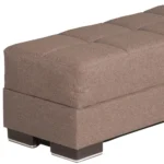 Brown chenille tufted storage ottoman with removable MDF top and hidden storage, perfect for living room or bedroom.