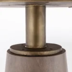 54 inch brown and gold pedestal dining table with solid wood top and metal base, perfect for small dining rooms