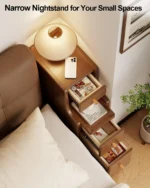 Narrow Solid Walnut Wood Nightstand with 3 Drawers – close-up detail