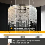 US Stock Free Shipping 16 Inch Round K9 Crystal Chandelier Chrome Stainless Steel Modern LED Pendant Light for Dining Living