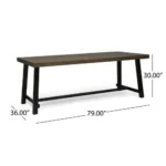Outdoor Acacia Wood Dining Table with Grey Rustic Metal Finish – side view
