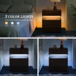 LED nightstand with drawers in walnut finish featuring acrylic board lighting for bedroom