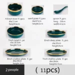 Green With Gold Inlay Quality Plates Full Set Luxury Steak Food Tray Ceramic Dinner Dish Salad Bowl Spoon Porcelain