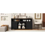 59.3'' Modern Kitchen Sideboard with Sliding Barn Door and Mesh Panels Eco-Friendly Durable Buffet with Open Storage - Image 3