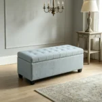Baby blue tufted storage ottoman bench with hidden storage in living room