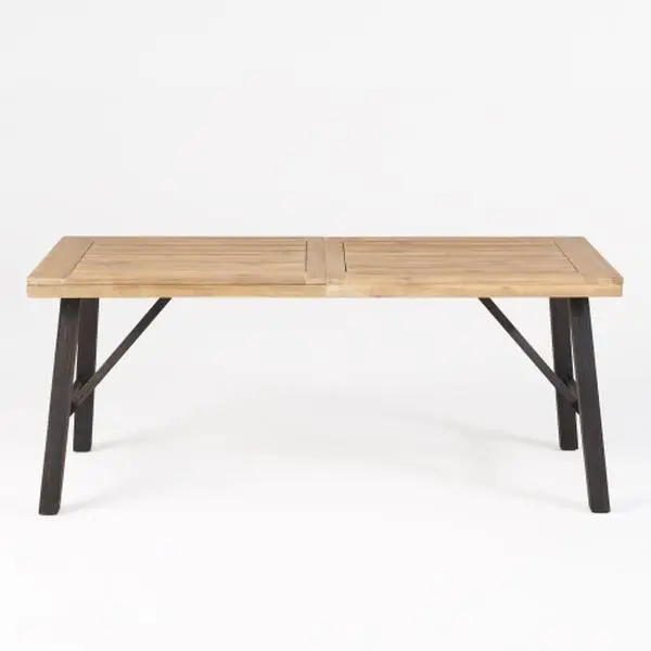 H489e6dbb124e4dc6b48327a57b96125bz.webp Bettina Modern Farmhouse Solid Wood Dining Table - elegant dining room centerpiece with wooden top and metal legs