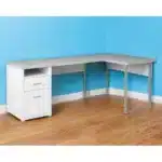 HMS 47" Taupe Silver L-Shaped Computer Desk Two Drawers Extendable Modern Design Office/Gaming Desk Wood Metal Assembled