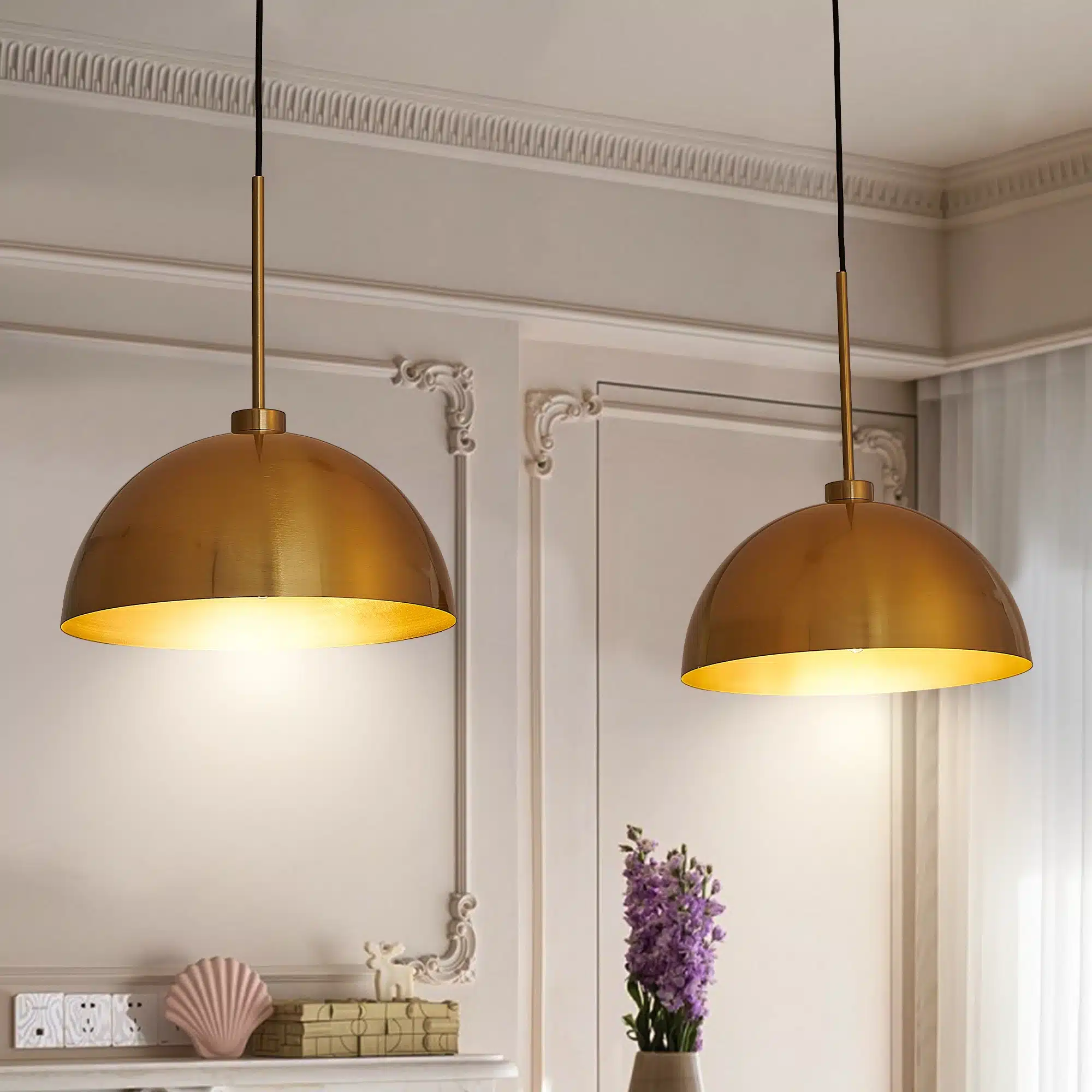 41" Industrial Modern Double Pendant Light, Adjustable Ceiling Hanging Lamp with Bright Finish (No Bulbs)