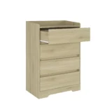 4 drawer dresser chest in minimalist wood finish with handle-free design, perfect for bedroom storage