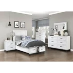 White nightstand with drawers – minimalist wooden bedside table with two storage drawers