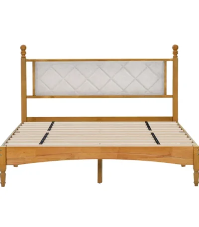 Goldoma queen king wooden bed frame with upholstered headboard and storage in minimalist design