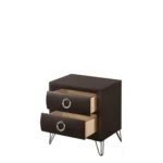 Modern bedroom nightstand with dark merlot finish, two drawers, and ring handles by Goldoma