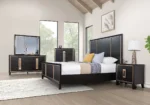 Goldoma Modern Adjustable Queen Bed with High Panel Headboard, Espresso Finish and Gold Trim – top view