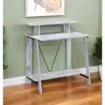 HMS 32" Antiqued White Writing Desk Simple Design Computer Table with Adjustable Wood and Leather for Hotel or Living Room