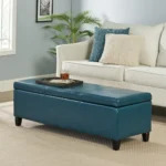Goldoma Glouster storage ottoman bench in grey PU leather with soft-close hinges, perfect for living room or entryway organization