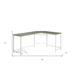HMS 66 Gray White L-Shaped Computer Desk Modern Ergonomic PC Desk Extendable Design Wooden Plastic Cup Holder Metal