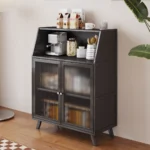 Small Space Living Room Bamboo Sideboard Kitchen Storage Rack with Tea and Wine Cabinet Wall-mounted Locker for Home Use