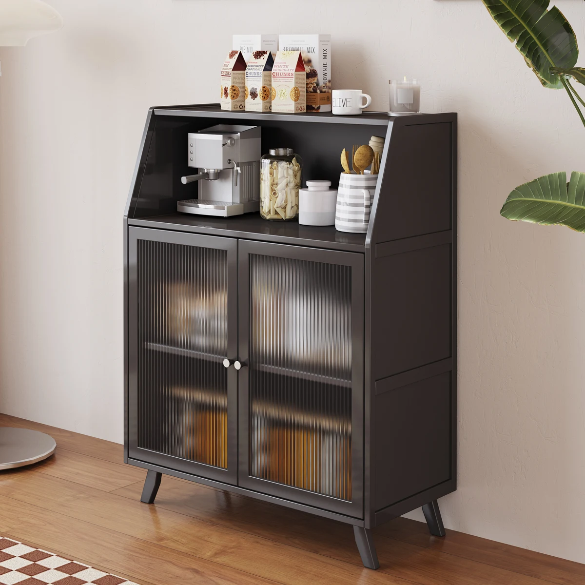 H49fe19f8a7a148fea4ce7319ccc0e1d8V.webp Small Space Living Room Bamboo Sideboard Kitchen Storage Rack with Tea and Wine Cabinet Wall-mounted Locker for Home Use - Image 1