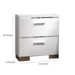 Modern white high gloss nightstand with chrome handles and two drawers