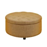 Goldoma Round Tufted Storage Ottoman with Nailhead Trim, Beige Fabric – top view