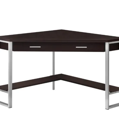 HMS 42" Taupe and Silver Corner Computer Desk Solid Wood Laptop Table for Bedroom Adjustable Cooling Extendable Office Desk
