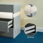 Modern LED nightstand with 3 drawers featuring illuminated acrylic panel in grey with gold veining