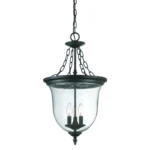 HMS Belle 3-light modern hanging light in matte black, with warm white bulbs, shown against a neutral wall.