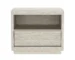 White oak nightstand with drawer and open shelf in a modern bedroom