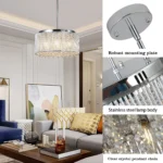 Modern Crystal Chandelier for Dining Room, 16" Round Chandeliers Adjustable Height Hanging Pendant Light Fixtures – styled
