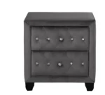 Crystal tufted velvet nightstand with two drawers and eco-friendly wood top in a modern bedroom setting