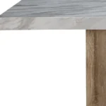 70 inch faux marble dining table with wood pedestal base in living room setting