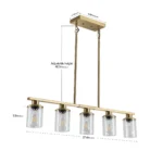 37" Modern Industrial 5-Light Chandelier with Clear Glass Shades, Golden Metal Frame Hanging Ceiling Light Fixture (No