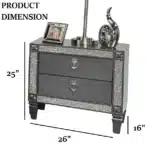 Glam Modern Nightstand with 2 Drawers, Nickel Ring Pulls and Acrylic Trim, Gray – base detail